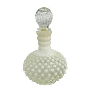 Fenton Hobnail White Opalescent Perfume or Cologne Bottle With Stopper